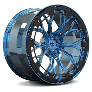 Custom Forged Monoblock Wheels RV-DC09, blue finish, suited for Corvette C8 rims, features aerospace-grade 6061-T6 aluminum.